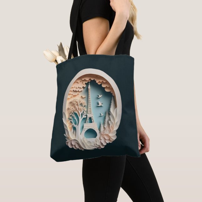 Paris Faux Papercut Style Shoulder Tote (Close Up)