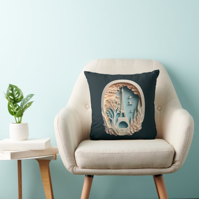 Paris Faux Papercut Style Throw Pillow (Chair)
