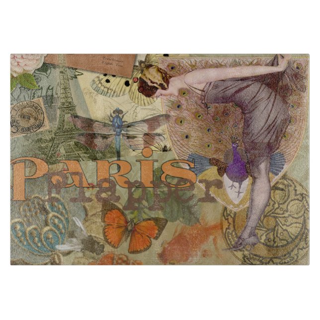 Paris Flapper Art Deco Peacock Vintage Cutting Board (Front)