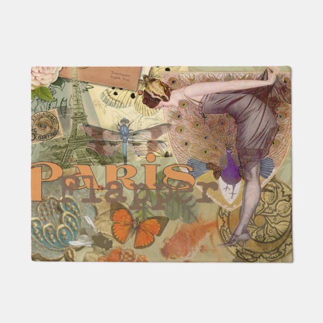 Paris Flapper Art Deco Peacock Vintage Doormat (Front)