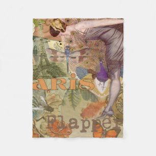 Paris Flapper Art Deco Peacock Vintage Fleece Blanket