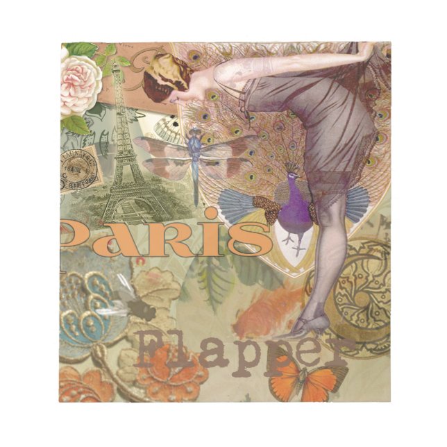 Paris Flapper Art Deco Peacock Vintage Notepad (Front)