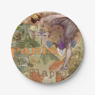 Paris Flapper Art Deco Peacock Vintage Paper Plate