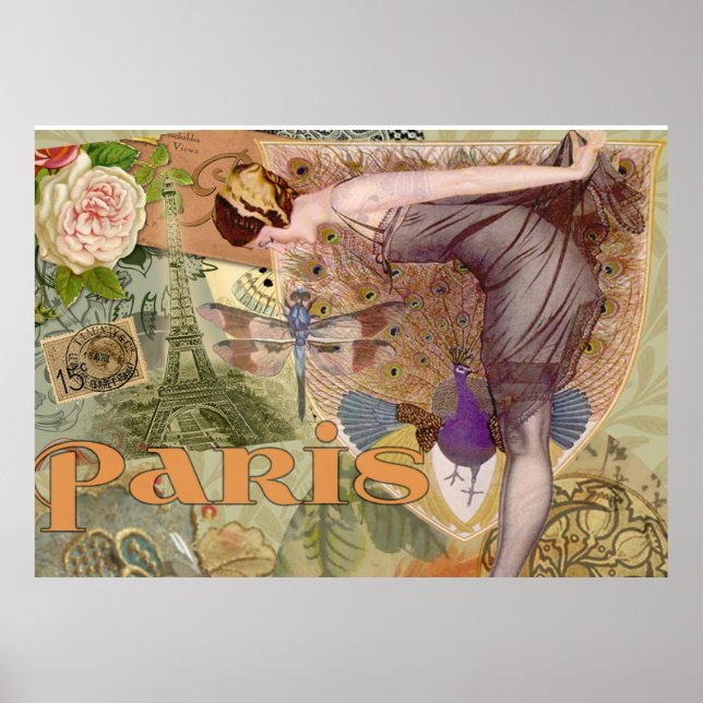 Paris Flapper Art Deco Peacock Vintage Poster (Front)