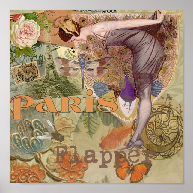 Paris Flapper Art Deco Peacock Vintage Poster (Front)