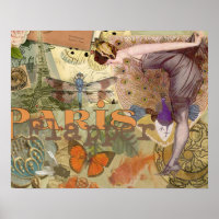 Paris Flapper Art Deco Peacock Vintage