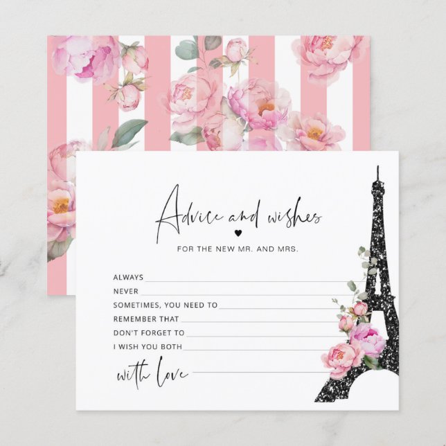 Paris floral rose conseil et souhaite carte de voe (Devant / Derrière)