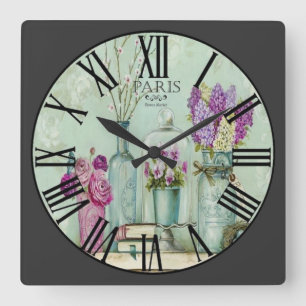 Paris Flower Market Square Wall Clock