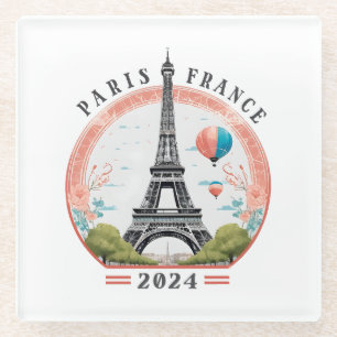 Paris France 2024 Glass Coasters, Eiffel Tower Coaster