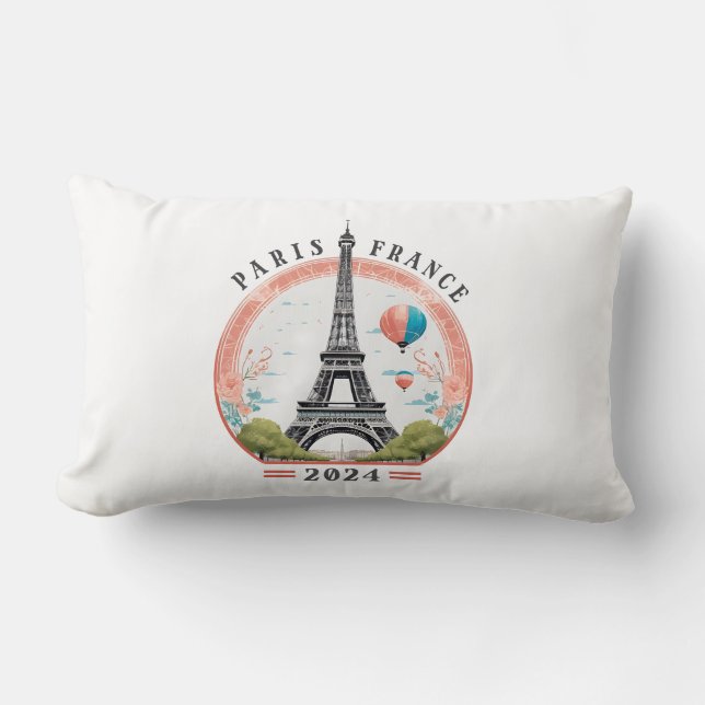 Paris France 2024 Lumbar Pillows, Eiffel Tower Lumbar Pillow (Front)