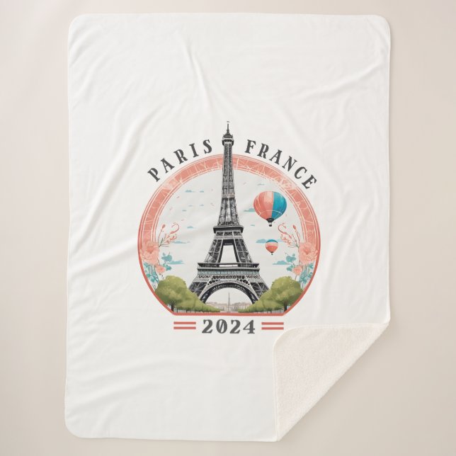 Paris France 2024 Sherpa Blankets, Eiffel Tower Sherpa Blanket (Front)