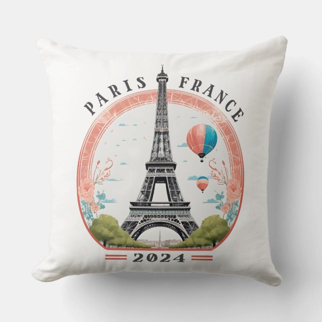 Paris France 2024 Throw Pillows, Eiffel Tower Throw Pillow (Front)