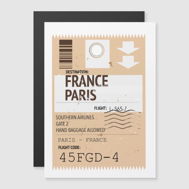 Paris france airplane ticket (Front/Back)