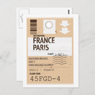 Paris france airplane ticket postcard