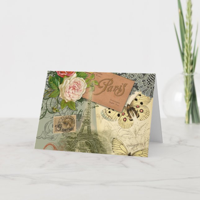 Paris France Antique Artwork Collage Eiffel French Card (Front)