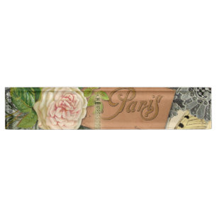 Paris France Antique Artwork Collage Eiffel French Nameplate