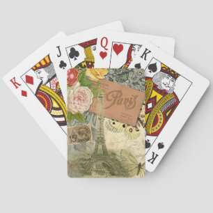 Paris France Antique Artwork Collage Eiffel French Playing Cards