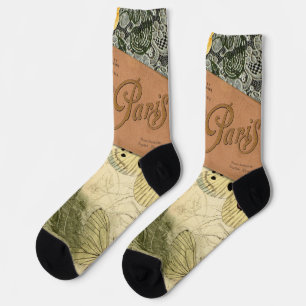Paris France Antique Artwork Collage Eiffel French Socks