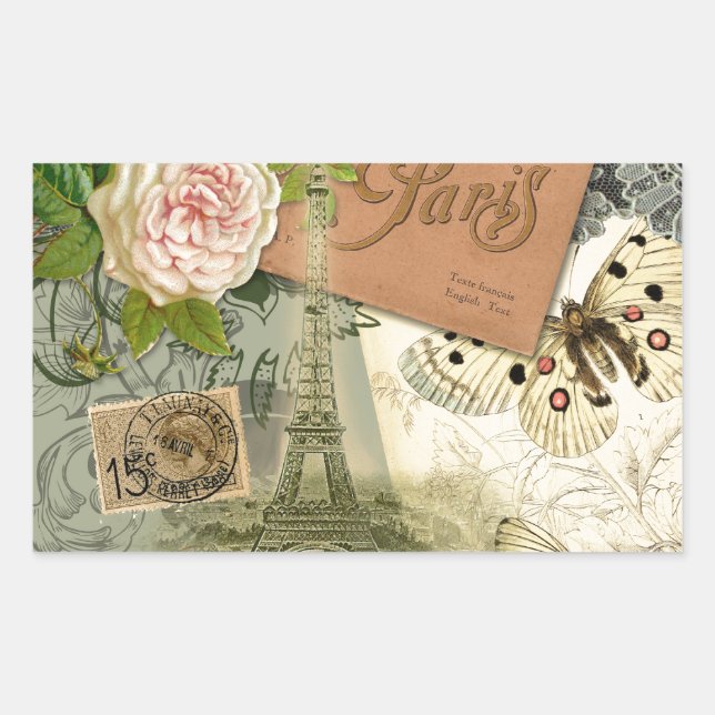 Paris France Antique Artwork Collage Eiffel French Sticker (Front)