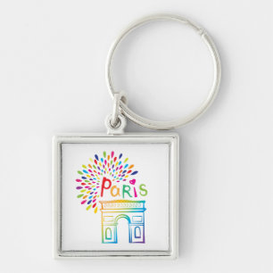 Paris France   Arc de Triomphe   Neon Design Keychain