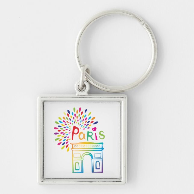 Paris France | Arc de Triomphe | Neon Design Keychain (Front)