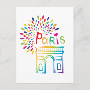 Paris France Arc de Triomphe Neon Design Postcard