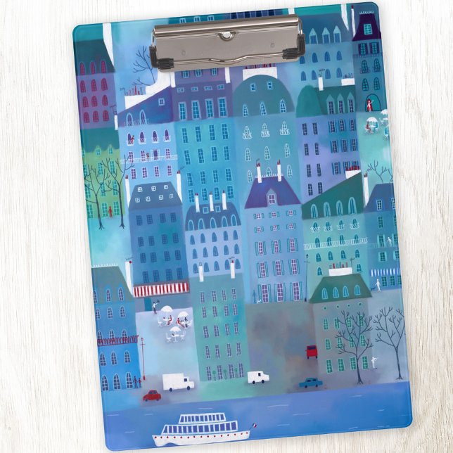 Paris France Art Clipboard (Paris France blue art clipboard)