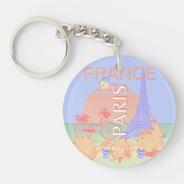 Paris, France, Art du voyage, Preppy, Pastel, Bleu (Devant)