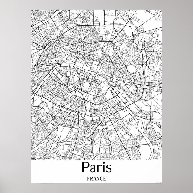 Paris France Black and White City Map Poster (Front)