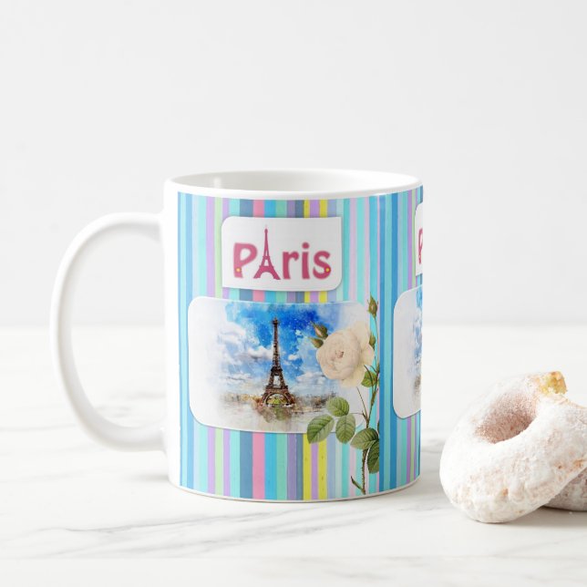 Paris France Bleu Bleu Bande de Mug (Avec donut)