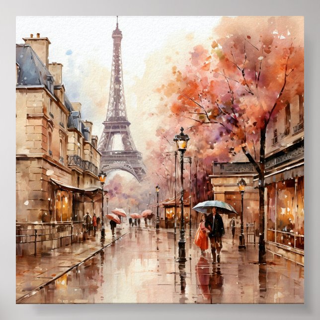 Paris France Bohemian Style Watercolor Painting  Poster (Front)