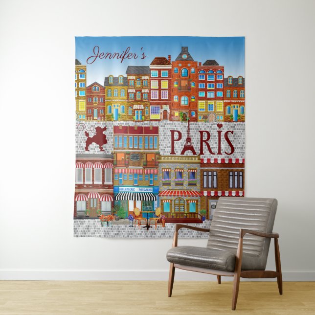 Paris France Brick Buildings French Café Travel Tapestry (In Situ)