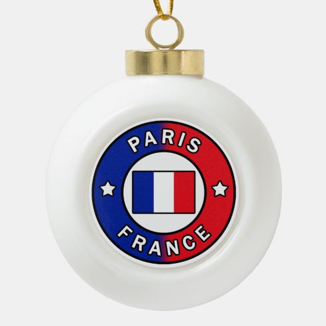 Paris France Ceramic Ball Christmas Ornament (Front)