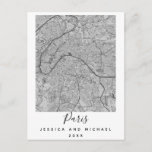 Paris France City Map Couple Name Date Black White Postcard<br><div class="desc">Paris France City Map Couple Name Date in Black and White Postcard</div>