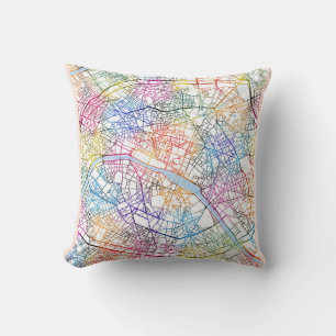 Paris France City Map Throw Pillow