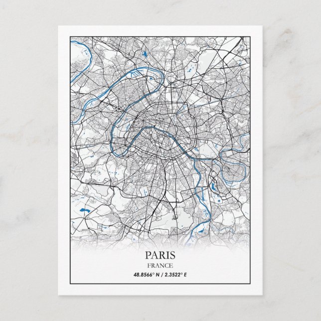 Paris France City Map Travel Simple Postcard (Front)