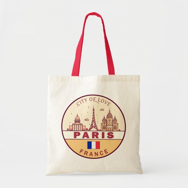 Paris France City Skyline Emblem Tote Bag (Front)