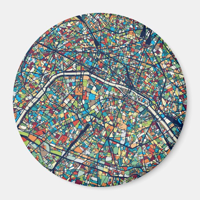 Paris France | Colourful Map Magnet (Front)