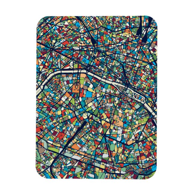 Paris France | Colourful Map Magnet (Vertical)