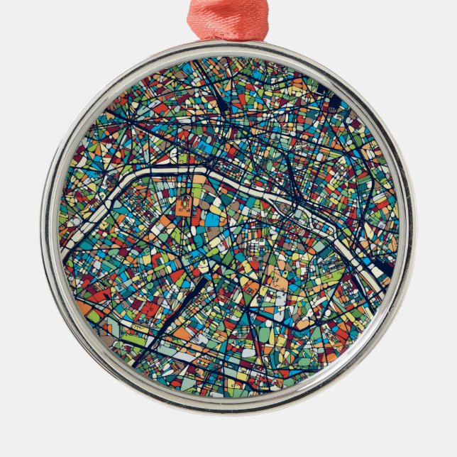 Paris France | Colourful Map Metal Ornament (Front)
