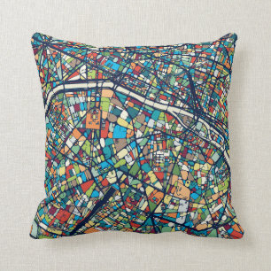 Paris France   Colourful Map Throw Pillow