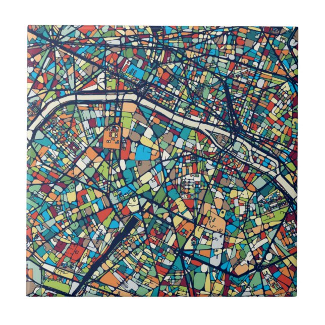 Paris France | Colourful Map Tile (Front)