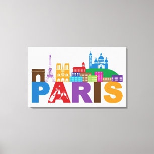 Paris, France   Colourful Typography Canvas Print