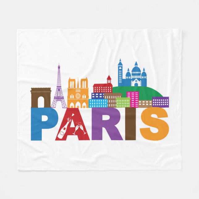 Paris, France | Colourful Typography Fleece Blanket (Front (Horizontal))