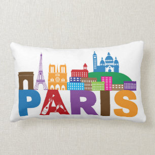 Paris, France   Colourful Typography Lumbar Pillow