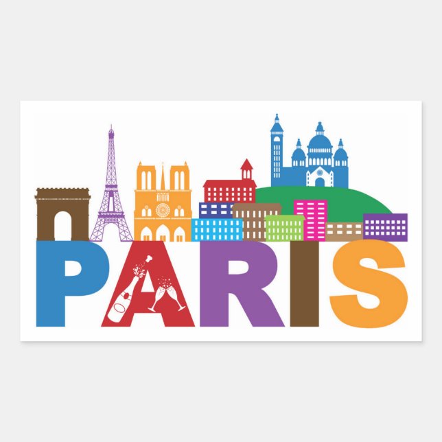 Paris, France | Colourful Typography Sticker (Front)