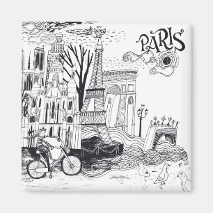 Paris France Doodle Magnet