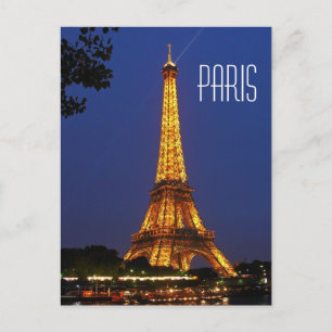 Paris France Eiffel Tower at night  postcard