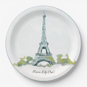 Paris France Eiffel Tower Colour Sketch  ParisOui Paper Plate