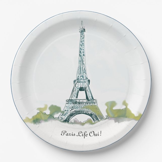 Paris France Eiffel Tower Colour Sketch |ParisOui Paper Plate (Front)